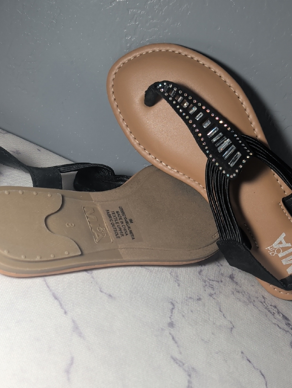 MIA Black Embellished Thong Sandals with Tan Footbed